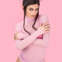 Badinka Tempt Me Pink Mesh Highneck Top