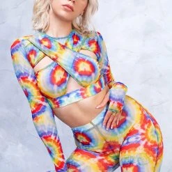 Badinka Tie Dye Sleeved Crossed Mesh Top