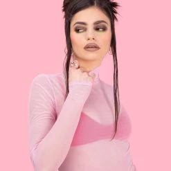 Badinka Tempt Me Pink Mesh Highneck Top -Badgley Mischka shop 3 1 2369ebed 7def 43e5 b6b8 04c16890aede scaled