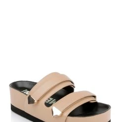 American Designers Slice Slip-On Casual Sandals -Badgley Mischka shop AD1001 PARCHM 1 88252.1675719842