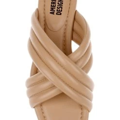 American Designers Junction Puff Crisscross Strap Sandals -Badgley Mischka shop AD1002 PARCHM 5 97369.1675719858