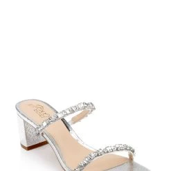 Jewel Badgley Mischka Alessia Block Heel Slides -Badgley Mischka shop ALESSIA JW4409 SILTXL 1 75209.1658864981