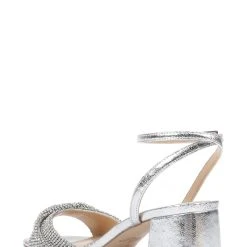 Jewel Badgley Mischka Ansley Metallic Mesh Block Heel -Badgley Mischka shop ANSLEY JW4421 SILTXL 3 99116.1658865130