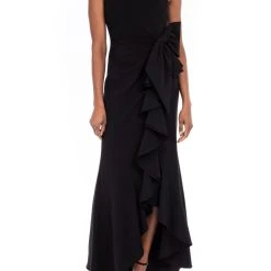 Badgley Mischka Crepe Ruffle Side Gown -Badgley Mischka shop BM E Comm Feb21 154 62763 25549.1663608073