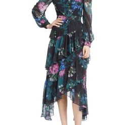 Badgley Mischka Tiered Midnight Garden Dress