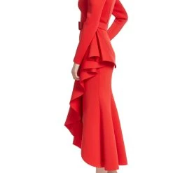 Badgley Mischka Shapely Belted Flounce Skirt Dress -Badgley Mischka shop BSD4923 RED 2 41472.1660600768