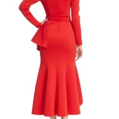 Badgley Mischka Shapely Belted Flounce Skirt Dress -Badgley Mischka shop BSD4923 RED 3 22529.1660600768