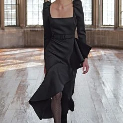 Badgley Mischka Shapely Belted Flounce Skirt Dress -Badgley Mischka shop BSD4923 VOGUE 10969.1660691084