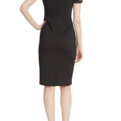 Badgley Mischka Gold Studded Sheath Dress With Rosette Sleeves -Badgley Mischka shop BSD4941 BKGO 3 38069.1666734974