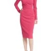 Badgley Mischka Asymmetrical Long-Sleeved Fuchsia Sheath Dress -Badgley Mischka shop BSD4943 FUCH 1 33698.1666734981