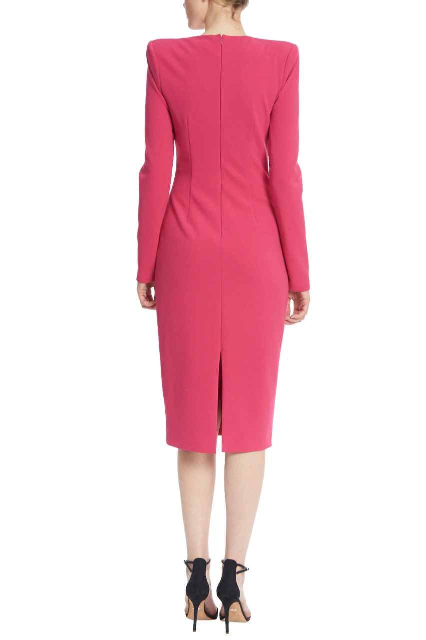 Badgley Mischka Asymmetrical Long-Sleeved Fuchsia Sheath Dress 5 Badgley Mischka Asymmetrical Long-Sleeved Fuchsia Sheath Dress - Image 3