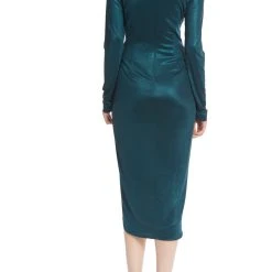 Badgley Mischka Teal Long-Sleeved Dress With Deep V-Neck -Badgley Mischka shop BSD4948 TEAL 3 62221.1666734987