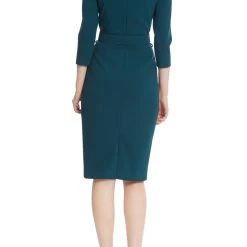 Badgley Mischka Teal Belted Sheath Dress With High Collar -Badgley Mischka shop BSD4953 TEAL 3 85288.1666734994