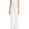 Badgley Mischka White Belted One-Shoulder Jumpsuit With Buttons