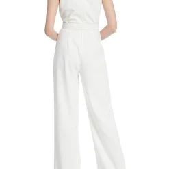 Badgley Mischka White Belted One-Shoulder Jumpsuit With Buttons -Badgley Mischka shop BSD4984 LTIV 3 59713.1669674803