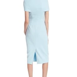 Badgley Mischka Pleated Faux Shoulder Wrap Day Dress -Badgley Mischka shop BSD5005 AZUR 3 03273.1674597231