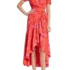 Badgley Mischka Belted Ruffle Wrap Dress With Floral Print