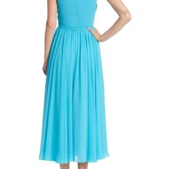 Badgley Mischka High Neck Pleated Dress With Sash Tie -Badgley Mischka shop BSD5027 TURQ 3 60041.1675970955