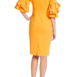 Badgley Mischka Tangerine Tiered Sleeve Dress -Badgley Mischka shop BSD5033 TANG 3 90510.1675970959