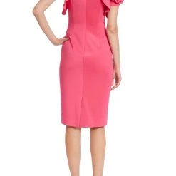 Badgley Mischka Ruffled Rosette Sleeves Sheath 10 Badgley Mischka Ruffled Rosette Sleeves Sheath -Badgley Mischka shop BSD5041 WAME 3 80479.1674597256