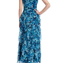 Badgley Mischka Cascading Ruffles Dress With Floral Print -Badgley Mischka shop BSD5065 TLMU 3 39013.1674597264