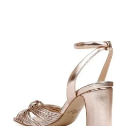 Jewel Badgley Mischka Christen Metallic Knotted Block Heel Sandal -Badgley Mischka shop CHRISTEN JW4022 ROSLEA 3 38406.1624129642
