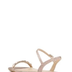 Jewel Badgley Mischka Danica Glitter Embellished Flat Sandals -Badgley Mischka shop DANICA JW4313 ROSGLT 3 23600.1645043615