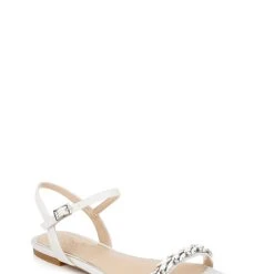 Jewel Badgley Mischka Danica Glitter Embellished Flat Sandals -Badgley Mischka shop DANICA JW4313 WHTGLT 1 46097.1645043615