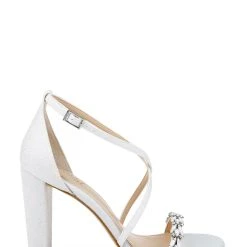 Jewel Badgley Mischka Daphne High Block Heel Sandal -Badgley Mischka shop DAPHNE JW4316 WHTGLT 2 62199.1645043651