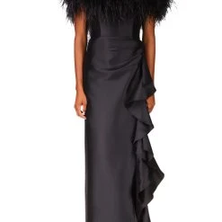 Badgley Mischka Ostrich Feather Adorned Gown -Badgley Mischka shop EG3102 BLCK 1 74032.1652384622