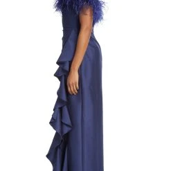 Badgley Mischka Ostrich Feather Adorned Gown -Badgley Mischka shop EG3102 NAVY 2 43484.1652384622