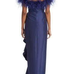 Badgley Mischka Ostrich Feather Adorned Gown -Badgley Mischka shop EG3102 NAVY 3 79372.1652384622