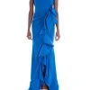 Badgley Mischka Crepe Ruffle Side Gown -Badgley Mischka shop EG3168 OCEAN 21106 84230.1651542749