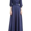 Badgley Mischka Belted Collared Gown -Badgley Mischka shop EG3469A NAVY 1 75682.1666806380
