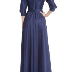 Badgley Mischka Belted Collared Gown -Badgley Mischka shop EG3469A NAVY 3 80981.1666739228