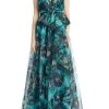 Badgley Mischka Ocean Floral Organza Gown