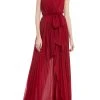 Badgley Mischka Sleeveless Pleated Georgette Gown