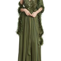 Badgley Mischka Gown With Feather Wrap