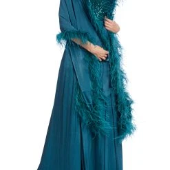Badgley Mischka Gown With Feather Wrap -Badgley Mischka shop EG3614 TEAL 4 23086.1660860268