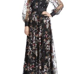 Badgley Mischka Feminine Floral Embroidered Shirt Dress