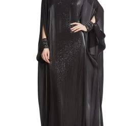 Badgley Mischka Flowy Long-Sleeved Charcoal Caftan