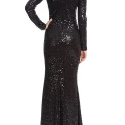 Badgley Mischka Sequin Long Sleeve Gown With Bow Brooches -Badgley Mischka shop EG3822 BLCK 3 15091.1666735024