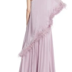 Badgley Mischka Lilac One-Shoulder Feather Trimmed Maxi Gown 7 Badgley Mischka Lilac One-Shoulder Feather Trimmed Maxi Gown -Badgley Mischka shop EG3824 LILA 3 43355.1666735034