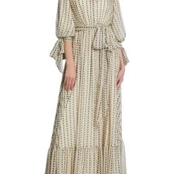 Badgley Mischka Sash Tie Semi-Sheer Maxi Dress