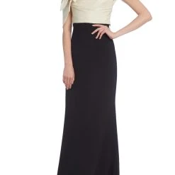 Badgley Mischka Duo-Tone Chiffon Evening Gown With Shoulder Tie