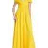 Badgley Mischka Lemon-Yellow Pleated Evening Gown With Ruched Bodice -Badgley Mischka shop EG3832 LEMO 1 11646.1670364999