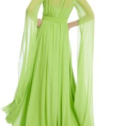 Badgley Mischka Lime Green Belted Evening Cape Gown -Badgley Mischka shop EG3834 LIME 3 06920.1669674825