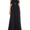 Badgley Mischka Black Pleated Evening Gown With Ruffled Halter Neck -Badgley Mischka shop EG3839 BLCK 1 80566.1669675887