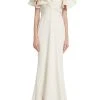 Badgley Mischka Ecru Column Gown With Ruffled Shoulders -Badgley Mischka shop EG3842 ECRU 1 09990.1669675614