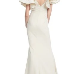 Badgley Mischka Ecru Column Gown With Ruffled Shoulders -Badgley Mischka shop EG3842 ECRU 3 80712.1669674841